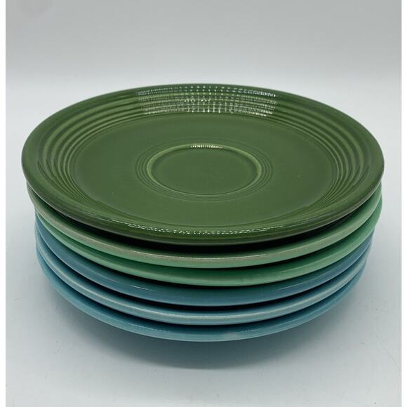 Vtg 6 Fiestware Saucers Assorted Colors Including HTF Forrest Green - Picture 2 of 5